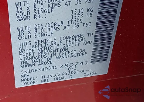 2024 Nissan Pathfinder Rock Creek 4Wd z USA, uszkodzony, nr VIN 5N1DR3BD3RC280741